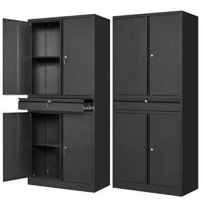 Letaya Metal Garage Storage Cabinet with Drawer,4 Door Tool Cabinet with Lock-2 Adjustable Shelves for Garage Home Office Uti...