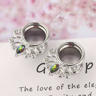 316L Surgical Stainless Steel Colorful Rhinestone Horse Eye Ear Plugs Gauges