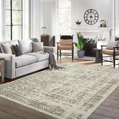 Garvee Area Rug 8x10 Washable Rug Brown Vintage Rug Traditional Floor Cover Thin Rug Retro Kitchen Indoor Distressed Non Slip...