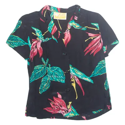 SUNSHINE Womens Printed Shirt Black Collared Floral S