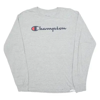 CHAMPION Mens T-Shirt Grey Long Sleeve Crew Neck L