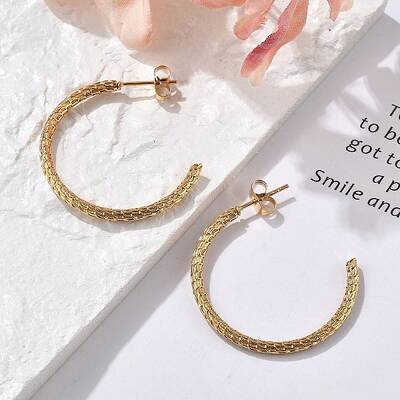 304 Stainless Steel Twist C-Shaped Stud Earrings