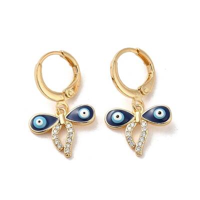 Evil Eye Real 18K Gold Plated Brass Dangle Leverback Earrings