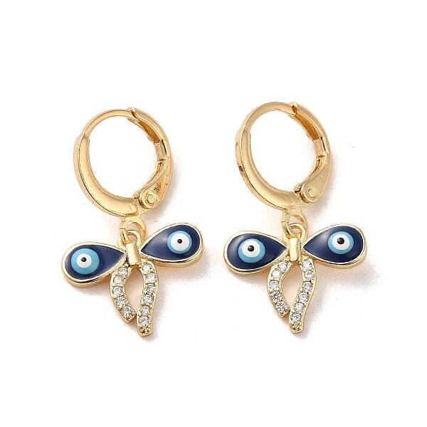 Evil Eye Real 18K Gold Plated Brass Dangle Leverback Earrings