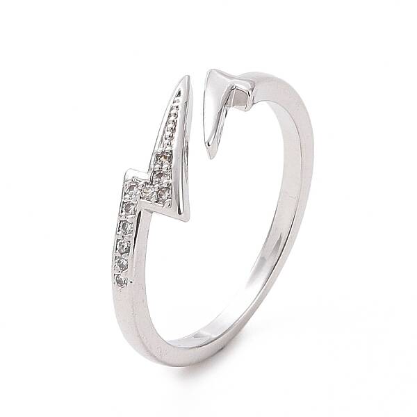 Clear Cubic Zirconia Lightning Bolt Open Cuff Ring