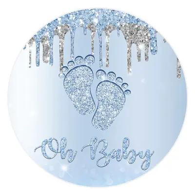Aperturee Oh Baby Blue And Silver Glitter Feet Baby Shower Backdrop | Baby Shower Backdrop Ideas | Round Party Backdrop | Rou...