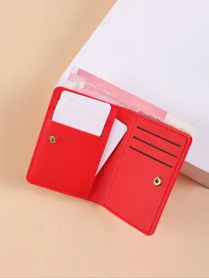 Men's Pu Leather Snap Button Short Wallet, Portable Multi Card Slots Bifold Card Holder, Cash Bank Card Id Credit Card Storag...