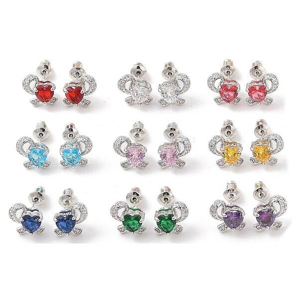 Rack Plating Brass Micro Pave Cubic Zirconia Stud Earrings