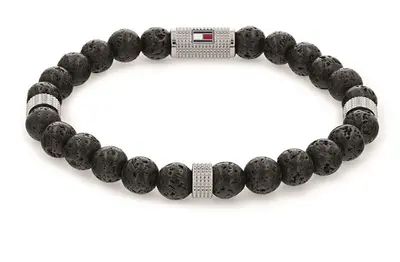 Tommy Hilfiger Bracciale Con Perline Di Pietra Lavica Nera 2790435