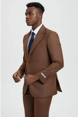 Mens Stacy Adams Suit - Stacy Adams  Suit Men's Sharkskin Suit - Two Button Vested in Cognac