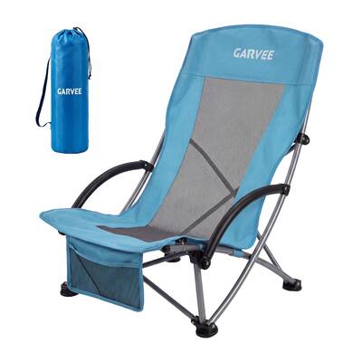 Garvee Low‑Profile Beach Lounge Chair — Foldable Portable Chair with Breathable Mesh Back, Cup Holder & Carry Bag, 300 lb...