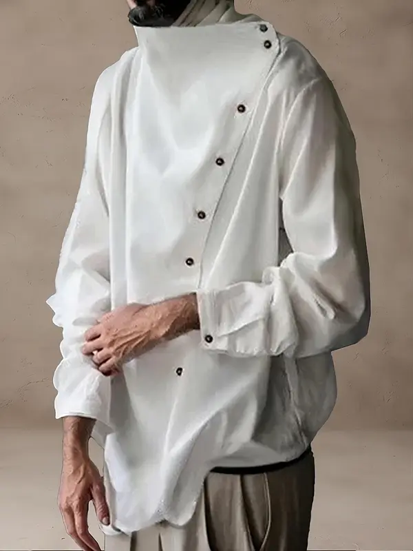 Stylish Slanted Button Placket Tops, White / M