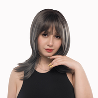15-inch Shadow Grey/Dull Silver (Dark Espresso-tint Roots) Layered Soft Wolf Cut Synthetic Wig | 【Heat Resistant】【Cap I...