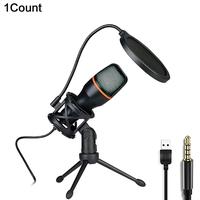 Professional Condenser Microphone Kit, USB Wired Microphone with RGB Light & Tripod Stand & Cable, Multifunction USB Micropho...