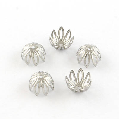 Tarnish Resistant 8-Petal Flower 304 Stainless Steel Fancy Bead Caps