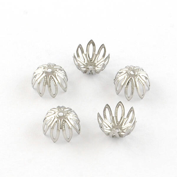 Tarnish Resistant 8-Petal Flower 304 Stainless Steel Fancy Bead Caps
