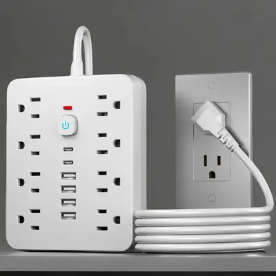 14-in-1 Power Strip with Switch, 1 Count Multifunctional Wall Outlet Extender with 8 AC Outlets & 4 Usb-A Ports & 2 Usb-C Por...