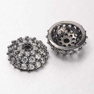 Apetalous Half Round/Dome Brass Micro Pave Cubic Zirconia Bead Caps