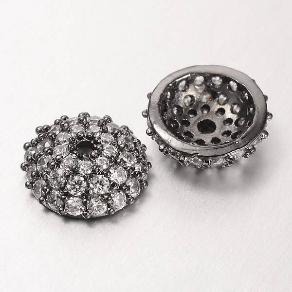 Apetalous Half Round/Dome Brass Micro Pave Cubic Zirconia Bead Caps