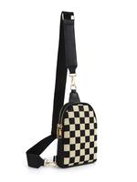 Checkerboard Pattern Compact Fanny Pack, Fashionable Pu Leather Sling Bag for Women, Casual Versatile Zipper Crossbody Purse ...