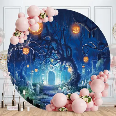 Aperturee Dark Forest Horrify Round Halloween Backdrop