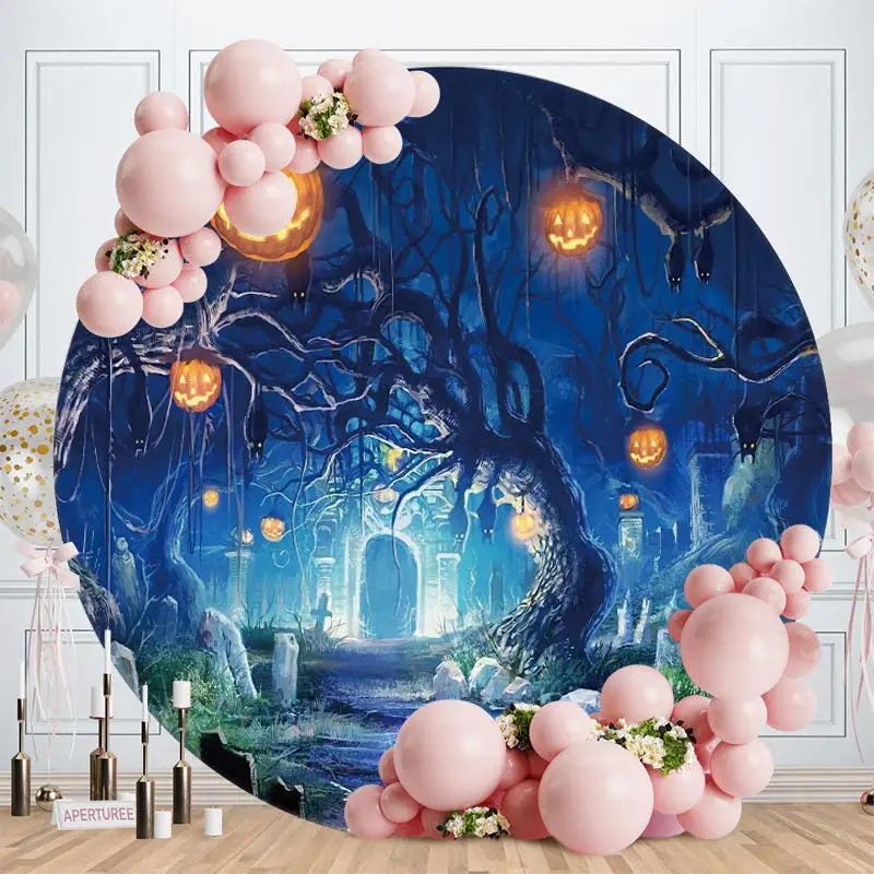 Aperturee Dark Forest Horrify Round Halloween Backdrop
