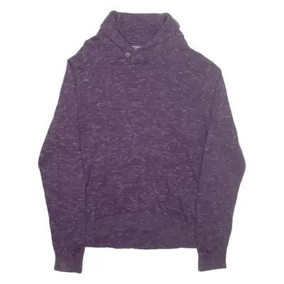 TOMMY HILFIGER Womens Jumper Purple Button Neck Tight Knit 2XL