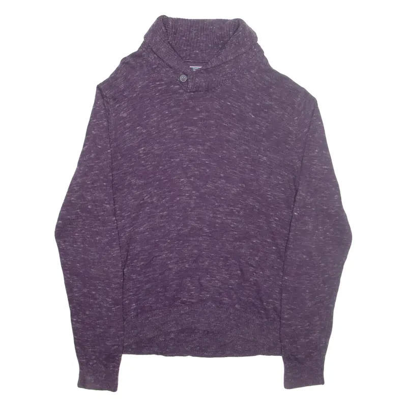 TOMMY HILFIGER Womens Jumper Purple Button Neck Tight Knit 2XL