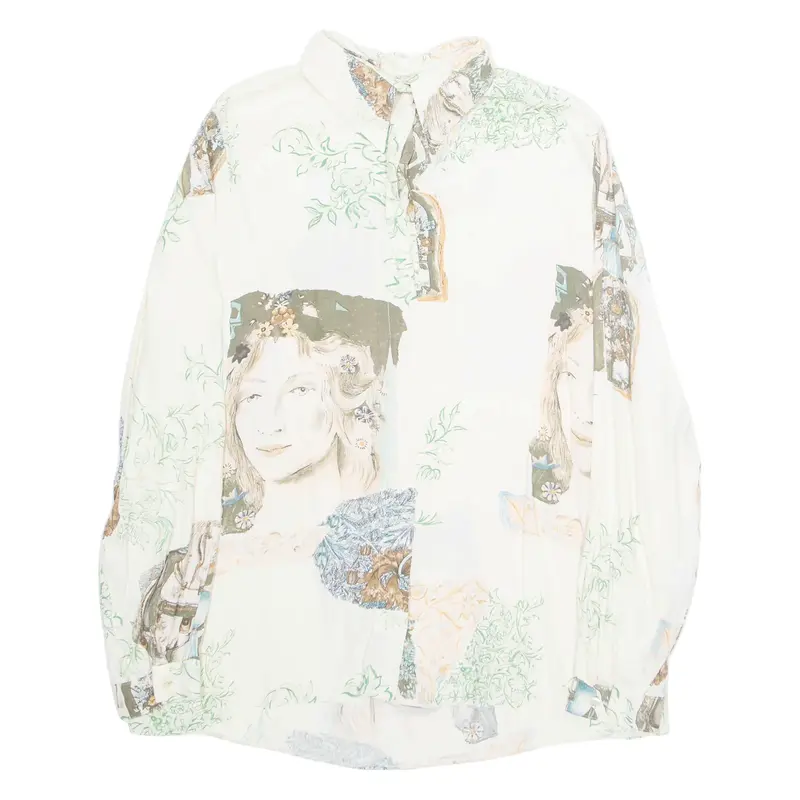 SERGIO DI LAURENT Womens Printed Shirt White Long Sleeve Crazy Pattern M