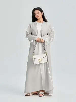 Women's Solid Color Bow Decor Wave Trim Open Front Cardigan, Casual Long Sleeve Outerwear for Daily Wear, Ladies Clothes for ...