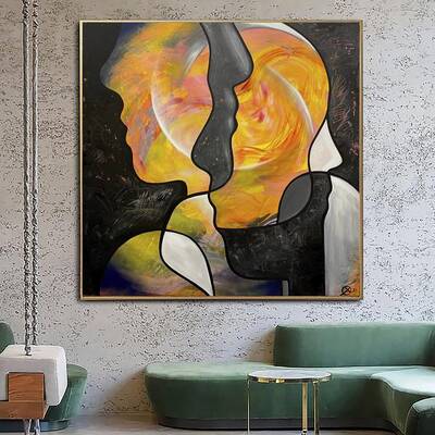 Large Abstract Orange Acrylic Painting Figurative Art Faces Abstract Painting On Canvas Luxury Painting Modern Wall Decor | A...