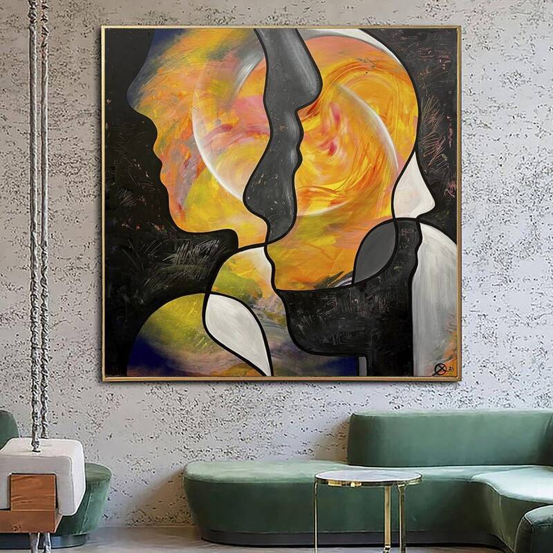Large Abstract Orange Acrylic Painting Figurative Art Faces Abstract Painting On Canvas Luxury Painting Modern Wall Decor | A...