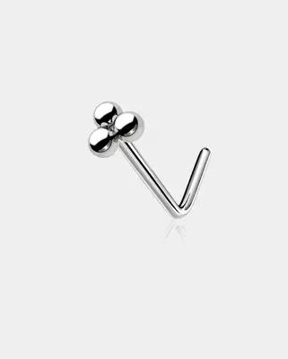 Three Ball Beaded L-Shaped Nose Stud - Silver