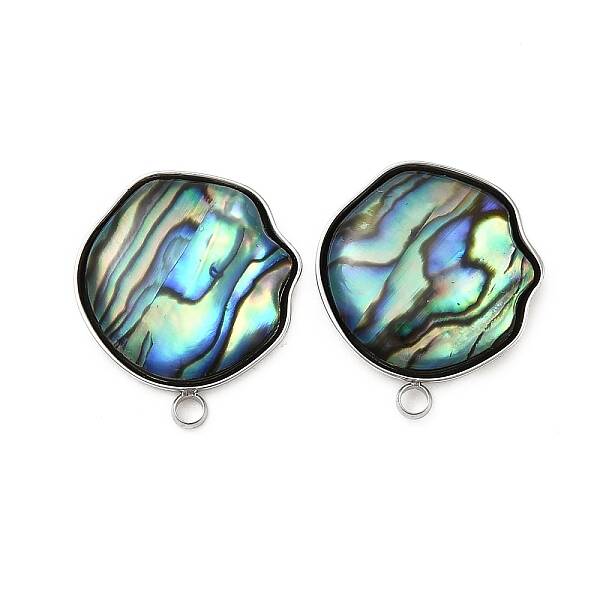 304 Stainless Steel Pave Natural Paua Shell Stud Earring Findings