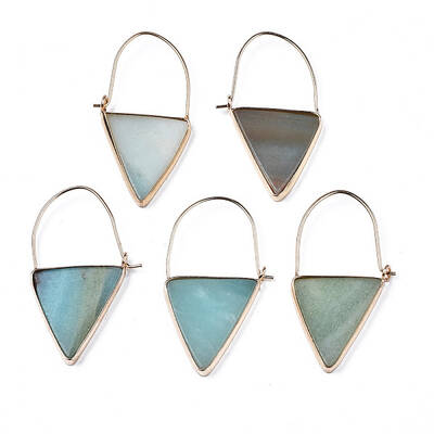 Natural Amazonite Triangle Dangle Hoop Earrings