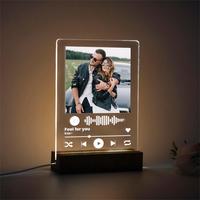 Personalized Acrylic Song Plaque with LED Light Wooden Base, Custom Novelty Led Light Night Glass Lamp Gift, Custom Music Gif...