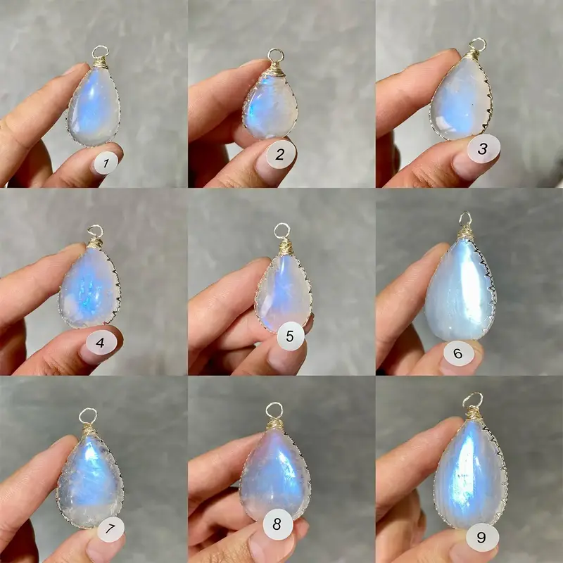 1 count Blue Moonstone Water Drop Pendant Oval Cabochon Reiki Healing Stone Necklace Jewelry Women's