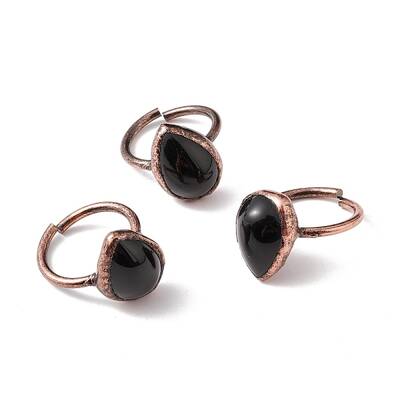 Natural Obsidian Teardrop Open Cuff Ring