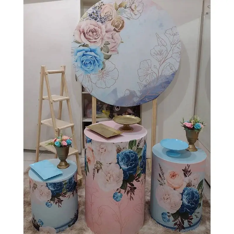 Aperturee Pink Floral And Bear Round Girls Birthday Backdrop Kit | Circle Party Backdrop | Round Backdrop Fabric Cover | Circ...
