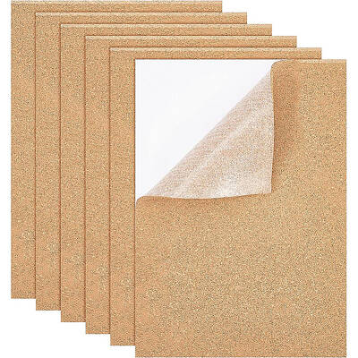 BENECREAT 6 Pcs 29 x 21cm Self-Adhesive A4 Cork Sheets (4mm Thick) Rectangle Coaster Cork Backing Sheets for Wall Decoration