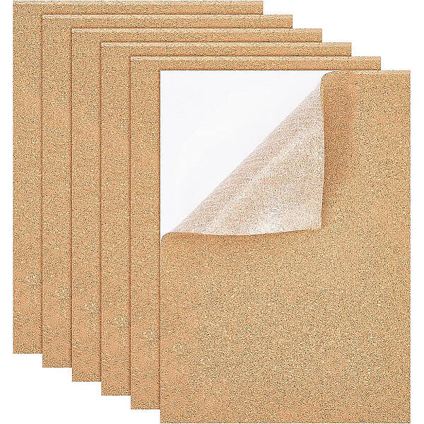 BENECREAT 6 Pcs 29 x 21cm Self-Adhesive A4 Cork Sheets (4mm Thick) Rectangle Coaster Cork Backing Sheets for Wall Decoration