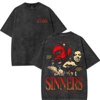 Retro Limited Sinners T-Shirt, Vintage Movie 2025 Clothes Unisex Horror Action Film Acid Washed Tee Cotton Graphic Tee Shirt,...