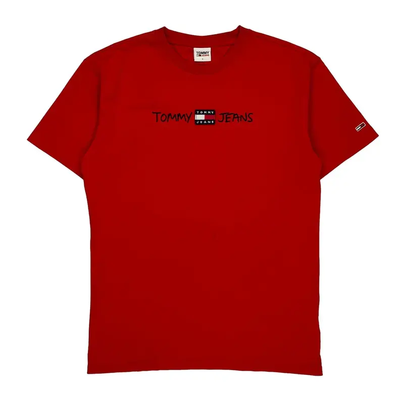 Tommy Jeans Spellout T-Shirt - Small Red Cotton