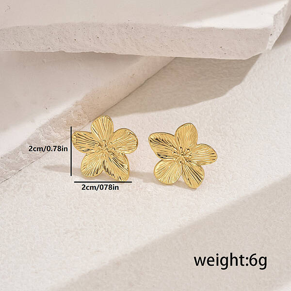 Metallic Texture Stainless Steel Flower Luxury Stud Earrings