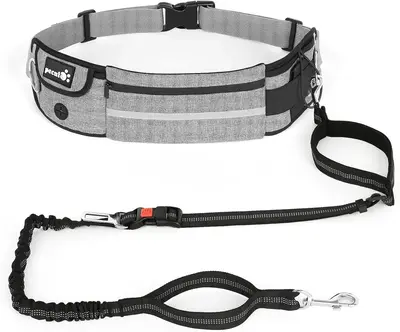 Pecute Hands Free Dog Leash with Pouch, Waist Belt Fanny Pack with Soft padds, Dual Padded Handles Reflective Strip Harness S...