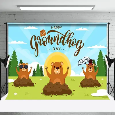 Wild Forest Field Spring Happy Groundhog Day Backdrop - Aperturee
