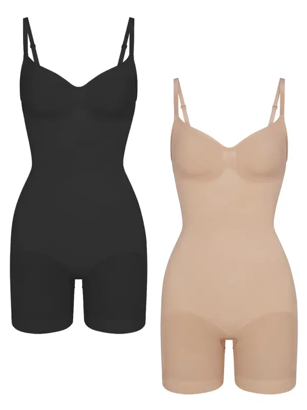 Women's Solid Scoop Neck Shapewear Cami Romper, Casual Tummy Control Butt Lifting Shapewear Bodysuit, Ladies Clothes for In...
