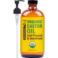 Glass Bottle Castor Oil Organic Cold Pressed Unrefined Seven Minerals 16 oz - 100% Pure USDA Certified Organic Hexane Free Bo...