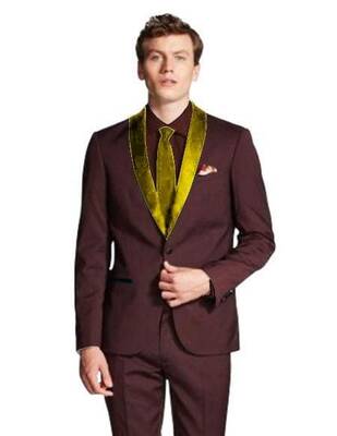 Men's Shawl Lapel Burgundy/Gold ~ Wine ~ Burgundy Suit