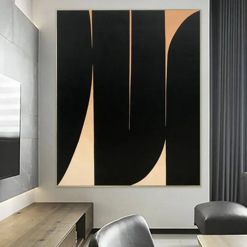 Original Abstract Black Oil Paintings On Canvas Modern Fine Art Beige Artwork Contemporary Wall Art Texture Art | MIRROR ROAD